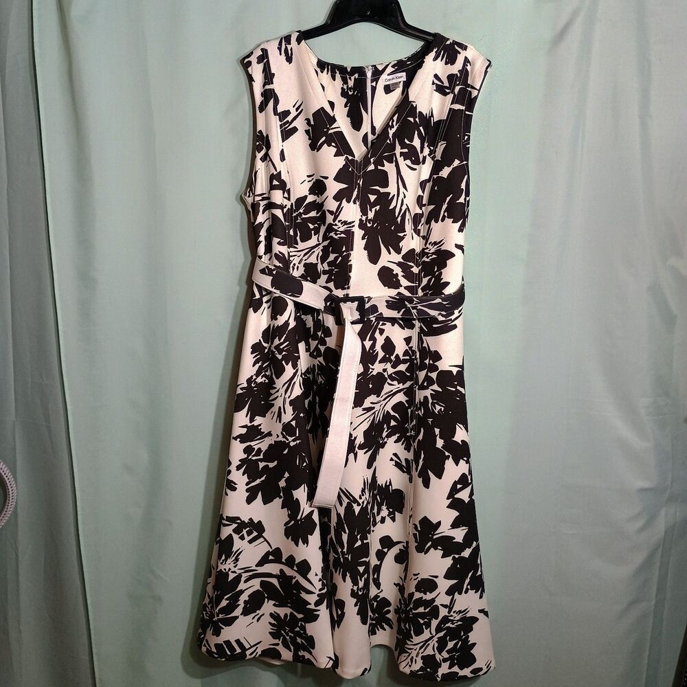 Calvin Klein Women’s Black & Ivory Floral Fit and Flare Sleeveless Dress